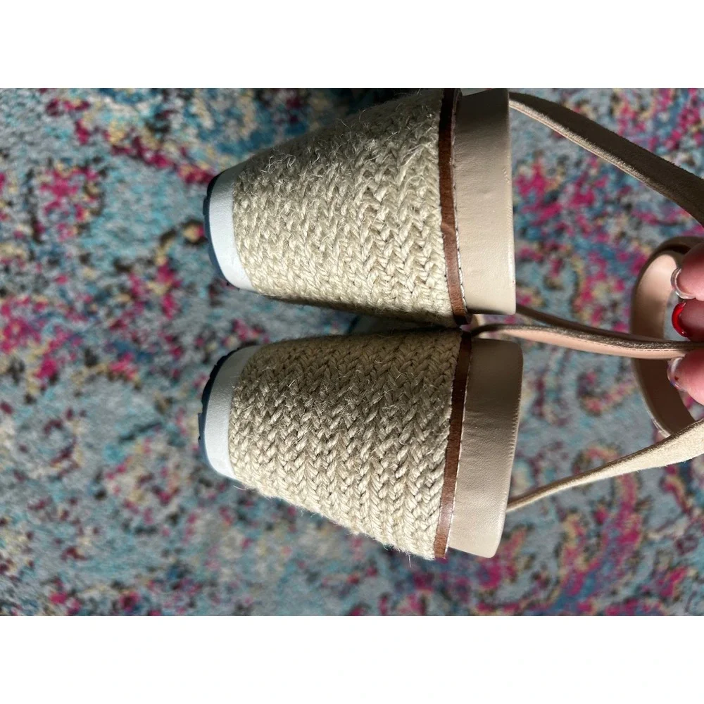 Cole Haan Wedge Sandals Beige Suede Espadrille Grand 360 Platform